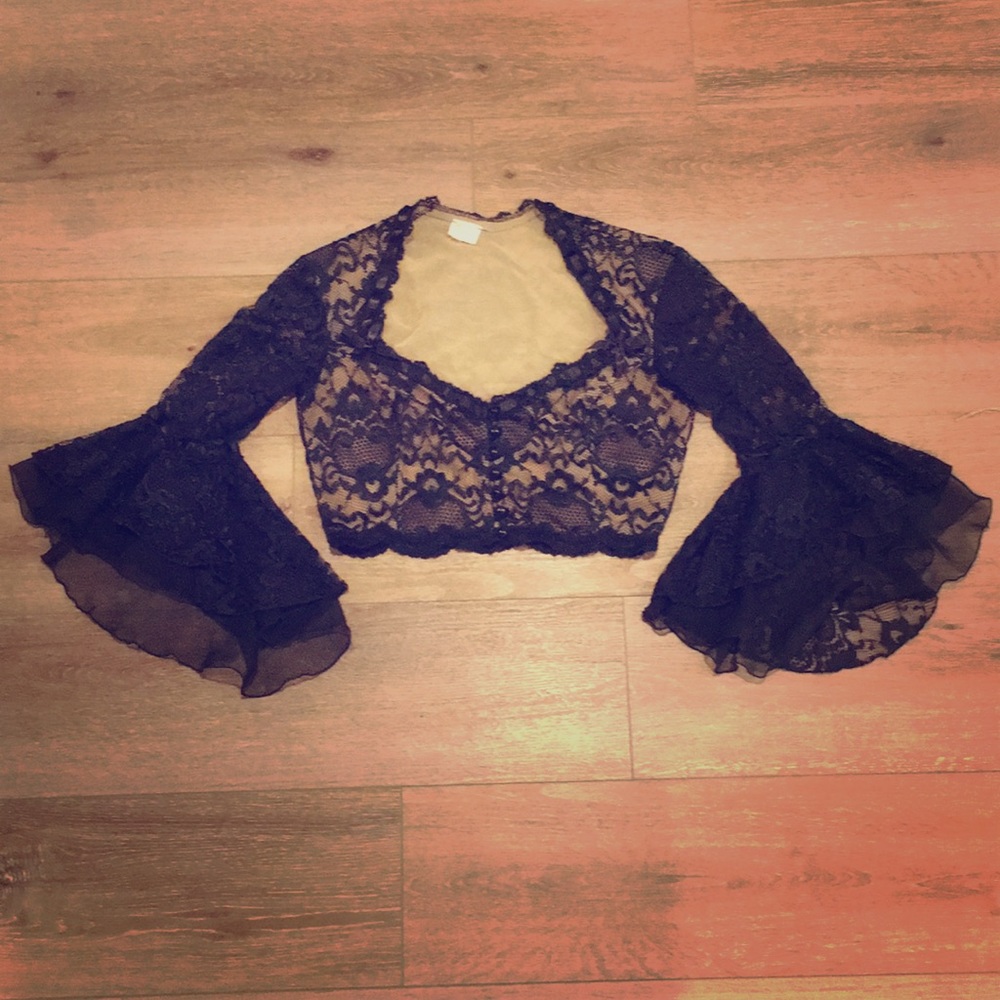 Romantic Victorian goth punk lace bell sleeve top